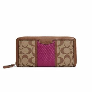 Coach Signature Wallet Pink Python Stripe Zip Around Brown Canvas Leather